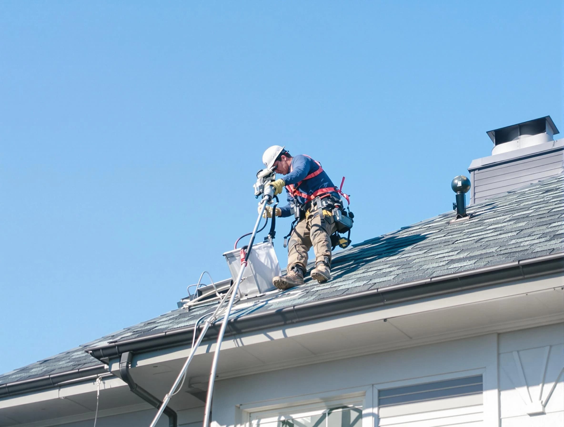 Lynn Dryer Vent Cleaning certified technician cleaning a roof-mounted dryer vent system in Lynn