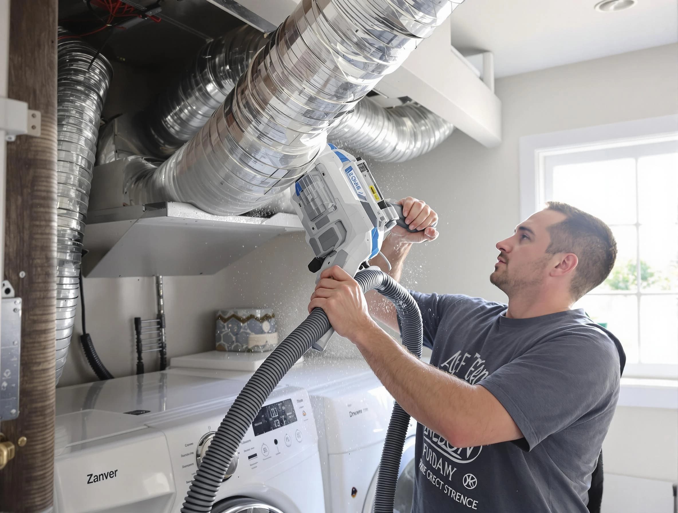 Lynn Dryer Vent Cleaning specialist cleaning deep within a dryer vent duct system in Lynn