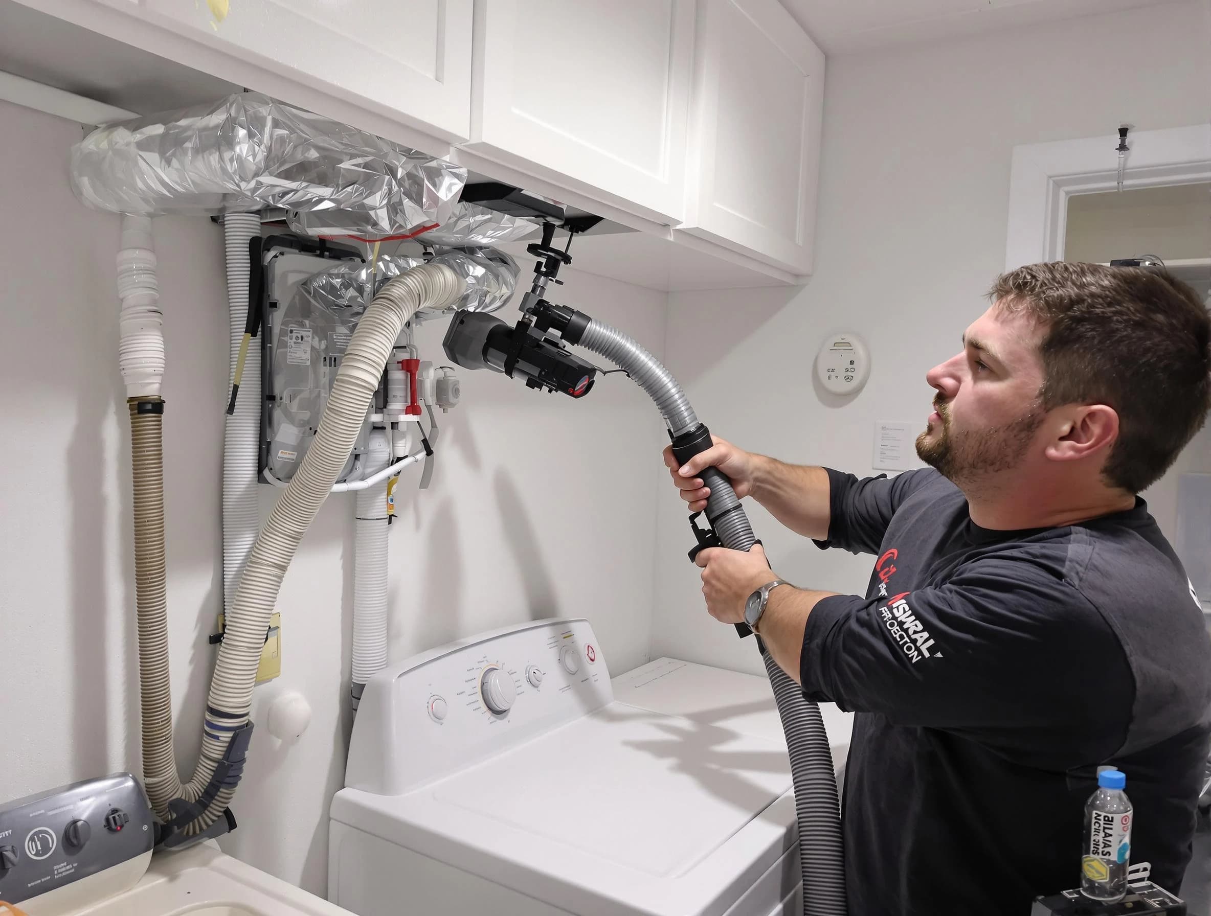 Lynn Dryer Vent Cleaning certified technician performing safety-focused gas dryer vent cleaning in Lynn